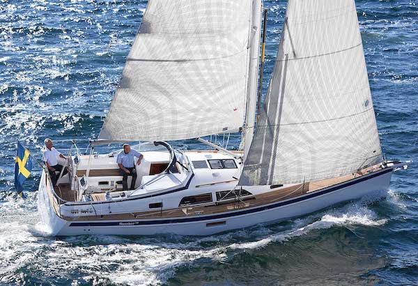 Hallberg rassy 340 sailboat under sail