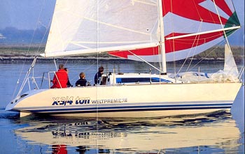 X 34 ton sailboat under sail