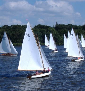 Yare and bure one design sailboat under sail